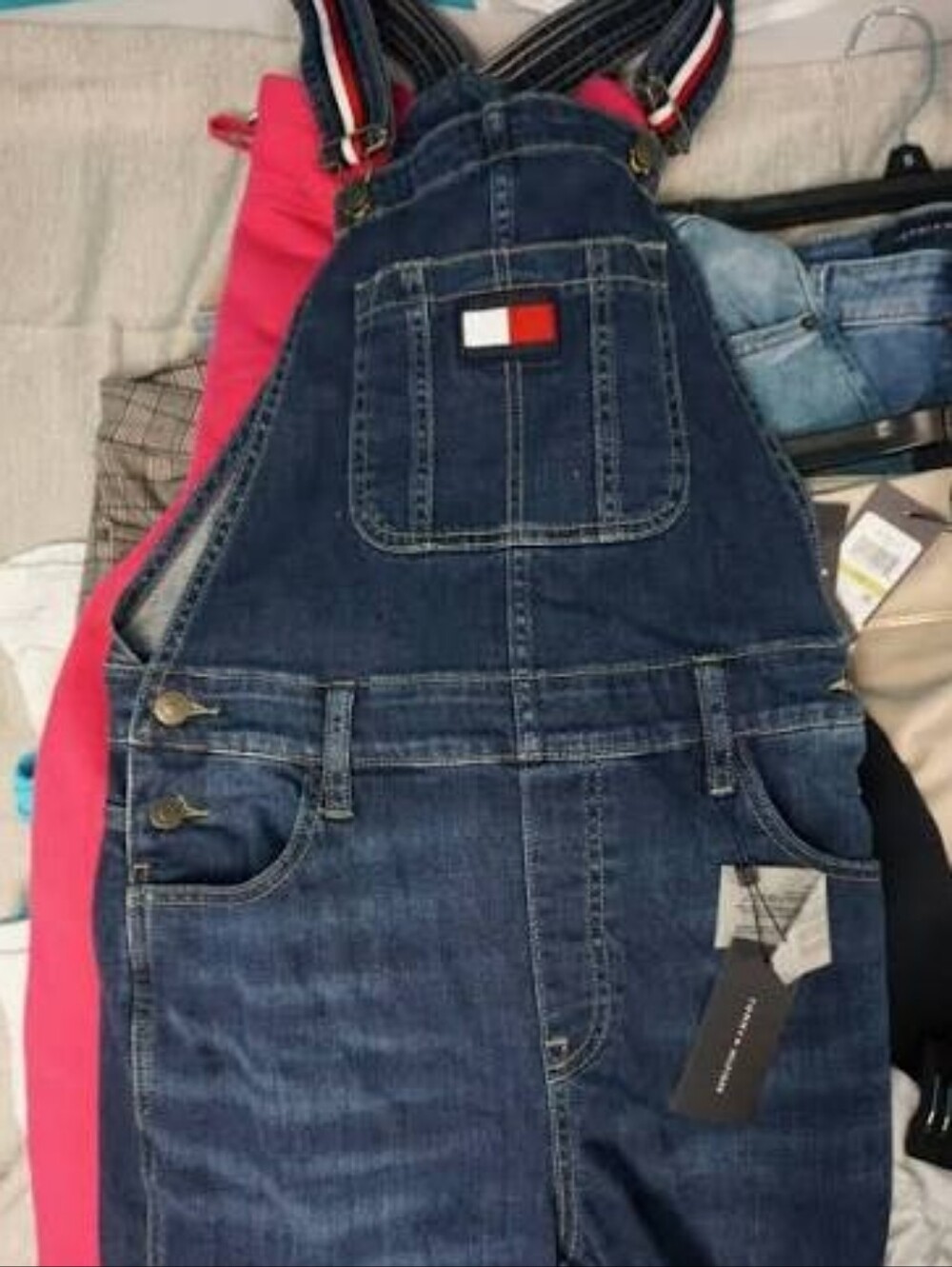 Tommy Hilfiger Dark Blue Denim Overalls with Red-White-Blue Straps - Picture 5 of 5